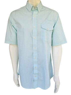 Duluth Trading Shirt Mens M Tall Green Gingham Check Button Down Cotton